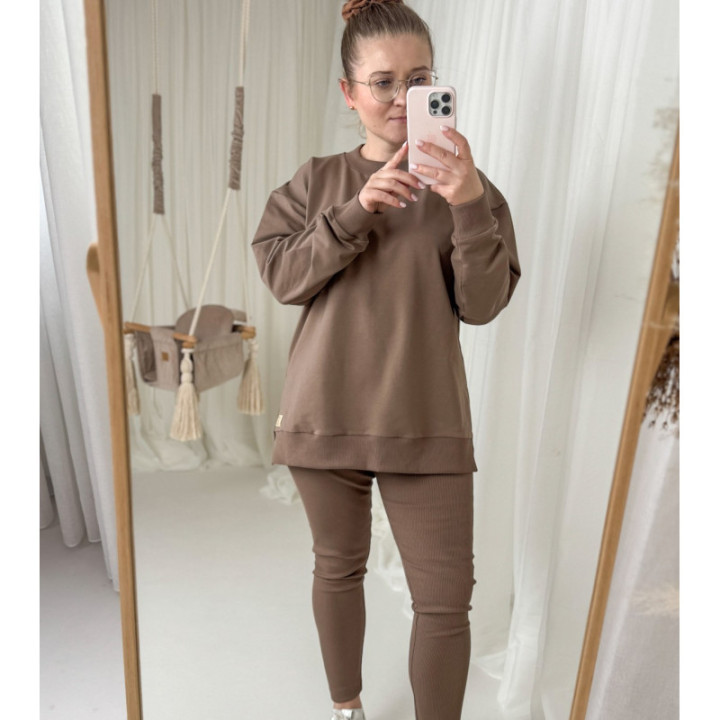 Legginsy damskie prążek mokka