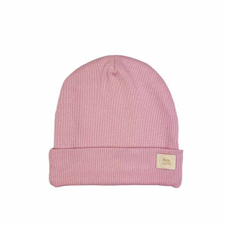 Czapka wywijana prążek pudrowy róż