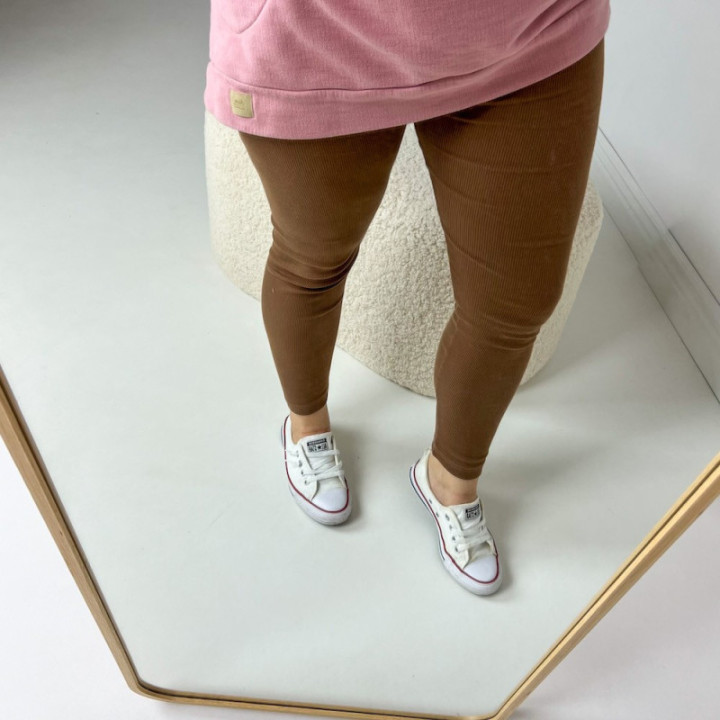 Legginsy damskie prążek nugat