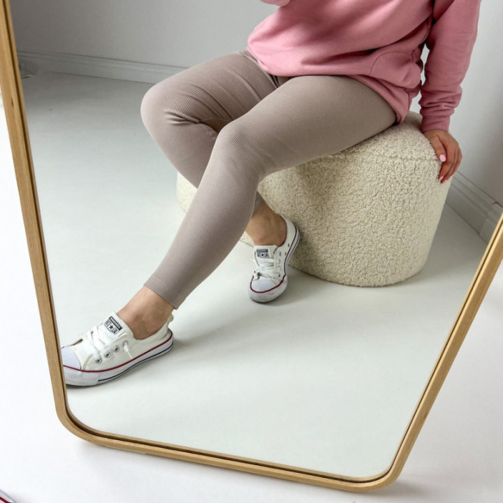 Legginsy damskie prążek latte