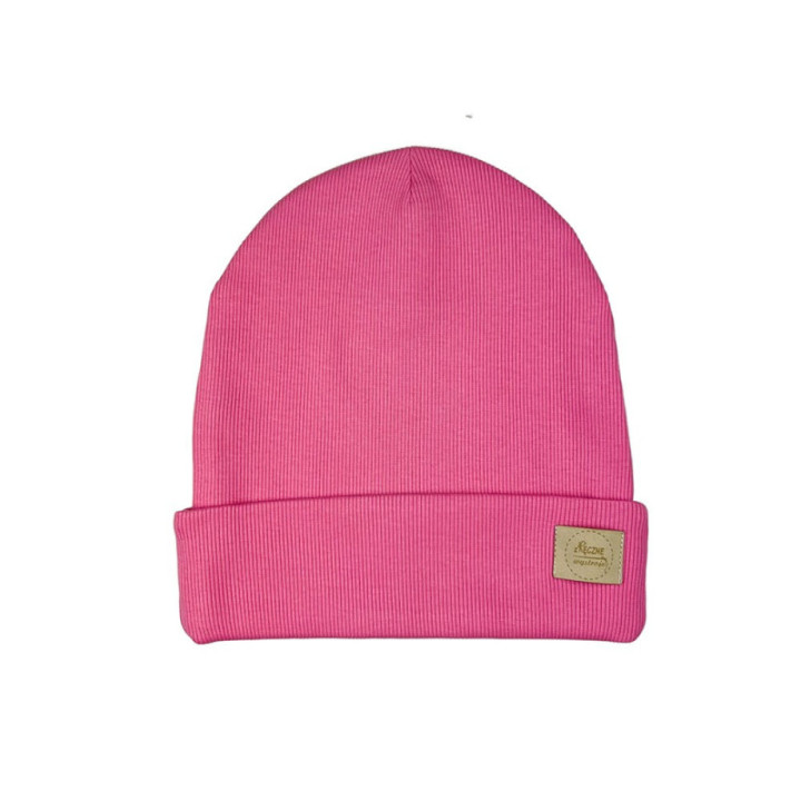Czapka wywijana prążek candy pink